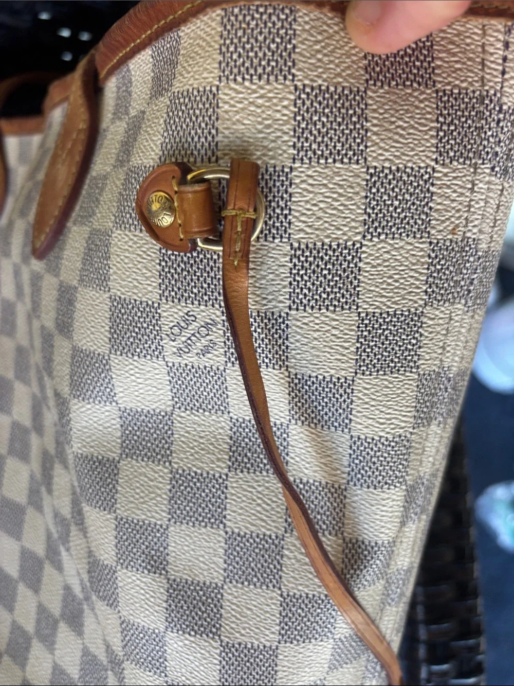 Louis Vuitton Damier Azur Canvas Tote with Brown Leather Trim